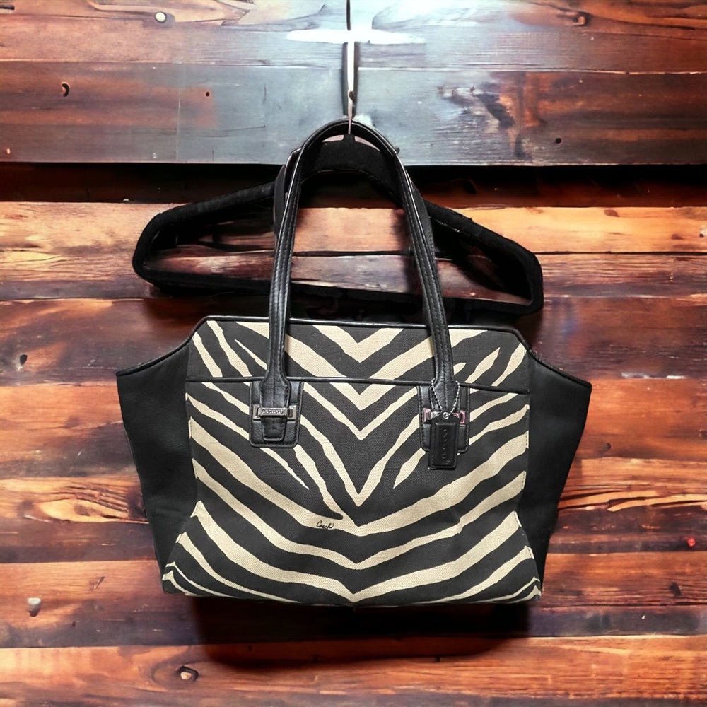 Coach 1941 Taylor Zebra Print Carryall Leather Satchel